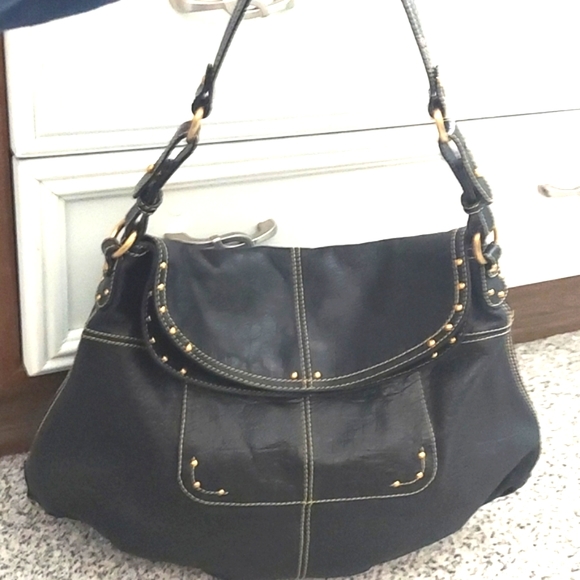 Maxx New York Black croc embossed studded leather shoulder bag - Picture 2 of 16